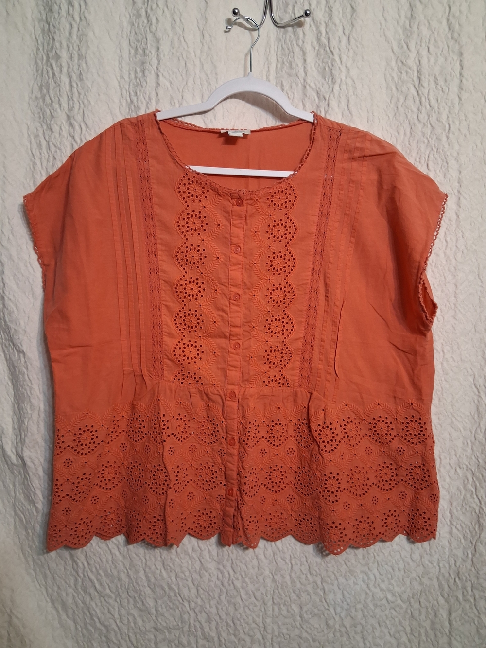 Sundance Orange Eyelet Button-Front Top